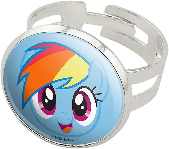 MLP Rainbow Dash Face Silver Plated Adjustable Novelty Ring 1