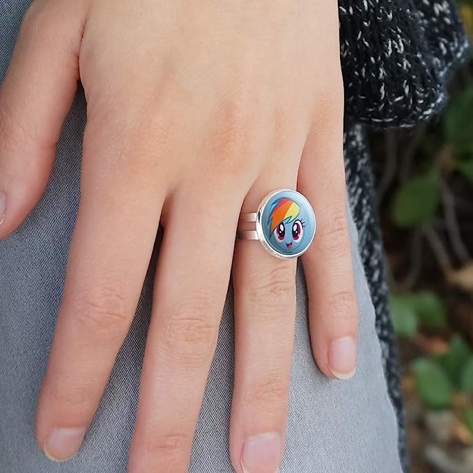 MLP Rainbow Dash Face Silver Plated Adjustable Novelty Ring 2