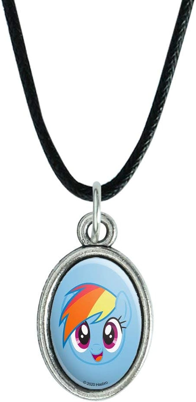 MLP Rainbow Dash Face Antiqued Oval Charm Pendant 1