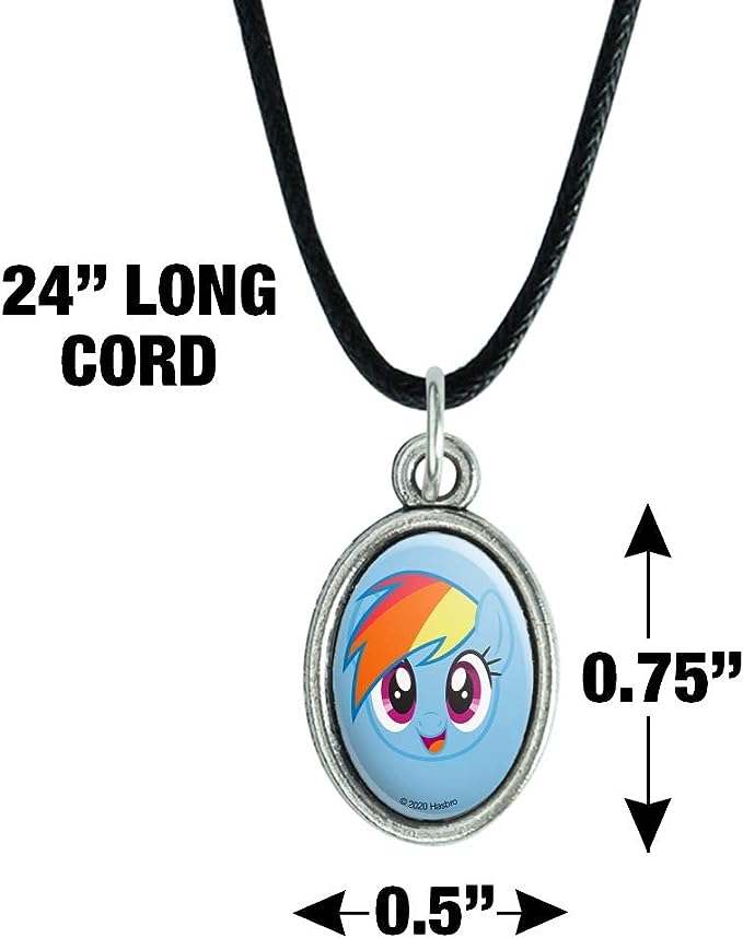 MLP Rainbow Dash Face Antiqued Oval Charm Pendant 2