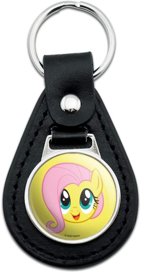 MLP Fluttershy Face Black Leather Keychain 1