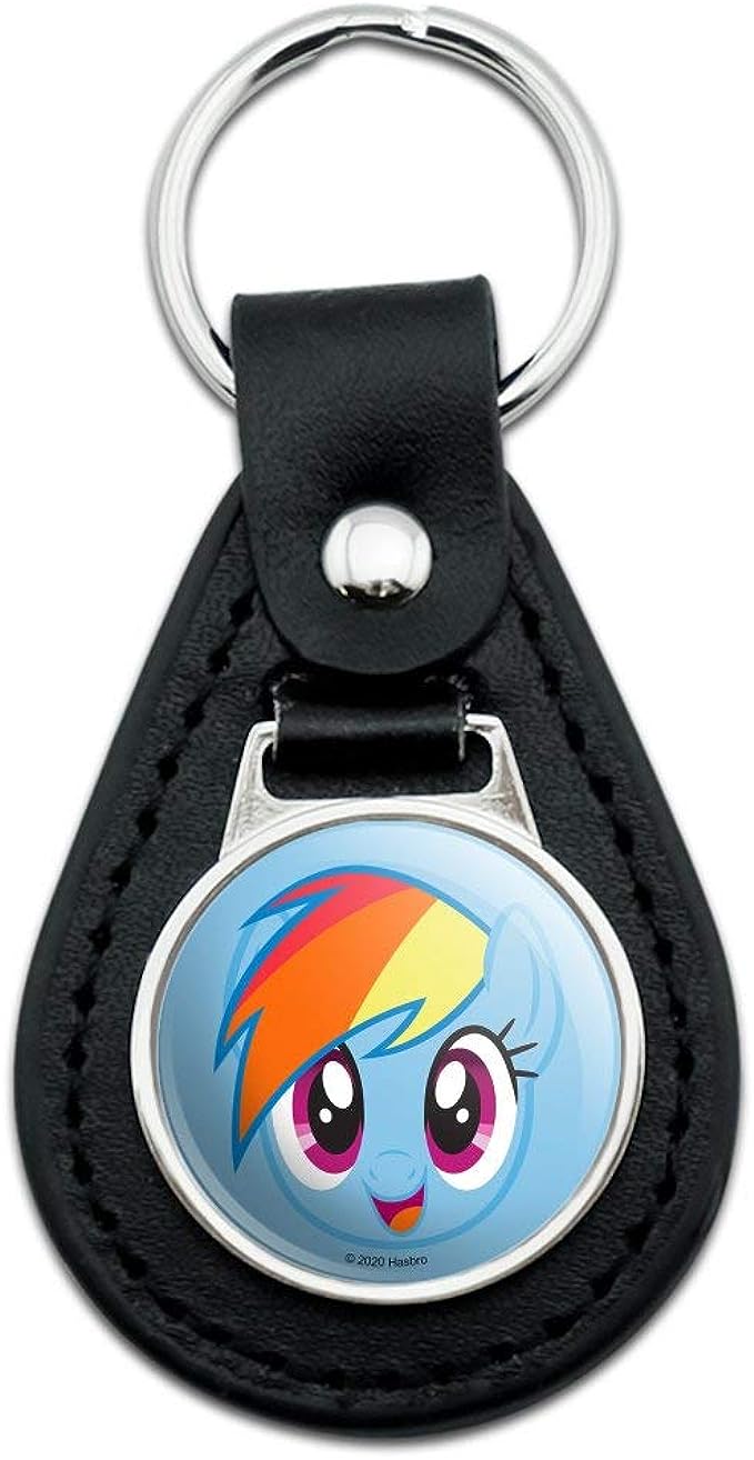 MLP Rainbow Dash Face Black Leather Keychain 1