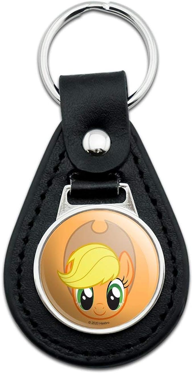 MLP Applejack Face Black Leather Keychain 1