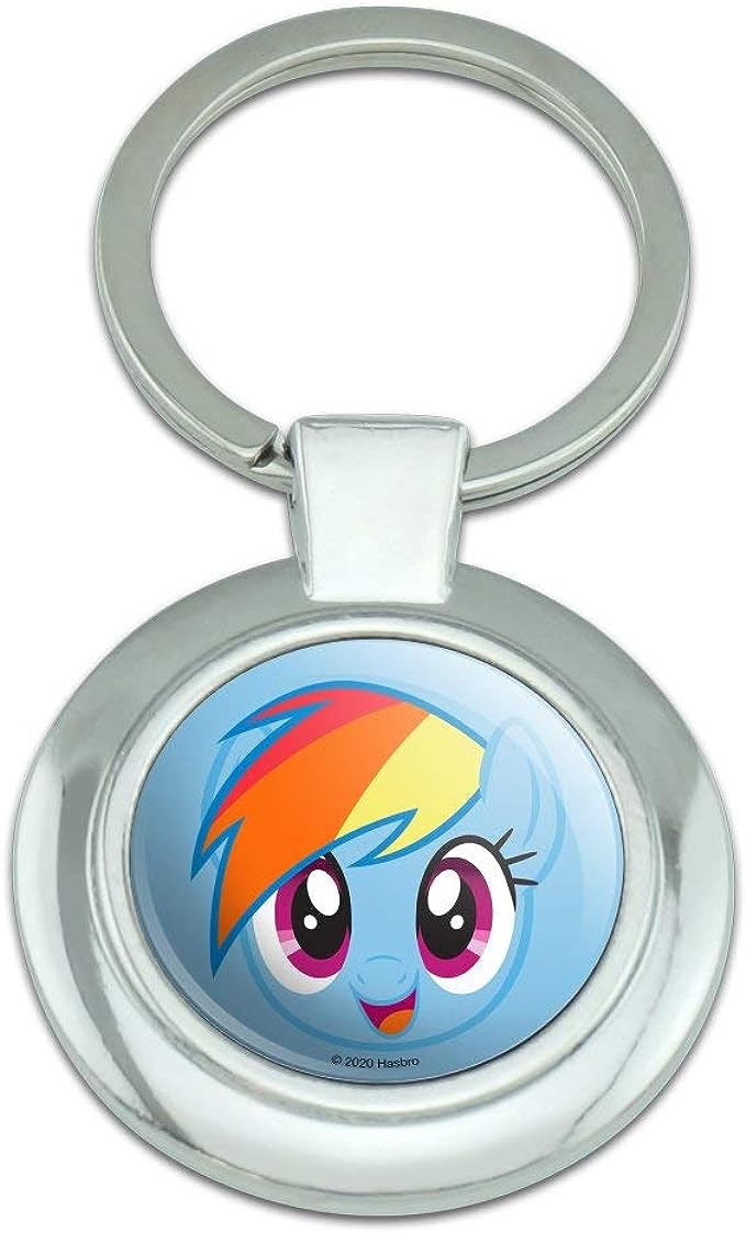 MLP Rainbow Dash Face Classy Round Chrome Plated Metal Keychain 1