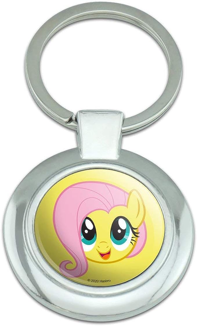 MLP Fluttershy Face Classy Round Chrome Plated Metal Keychain 1