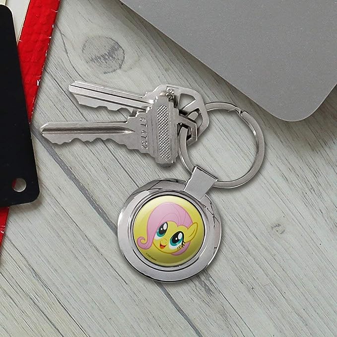 MLP Fluttershy Face Classy Round Chrome Plated Metal Keychain 3