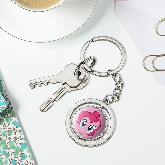 MLP Pinkie Pie Face Spinning Round Chrome Plated Metal Keychain 3