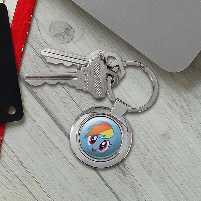 MLP Rainbow Dash Face Classy Round Chrome Plated Metal Keychain 3