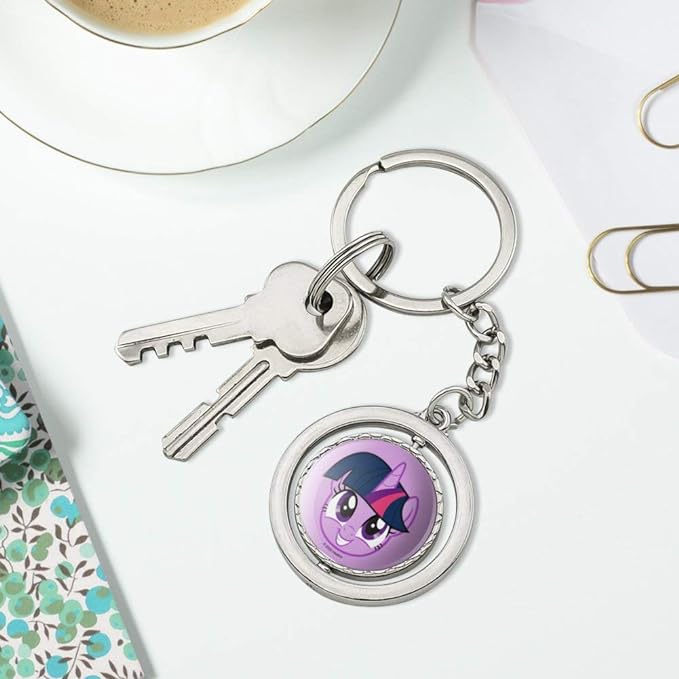 MLP Princess Twilight Sparkle Face Spinning Round Chrome Plated Metal Keychain 3