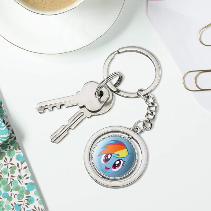 MLP Rainbow Dash Face Spinning Round Chrome Plated Metal Keychain 3