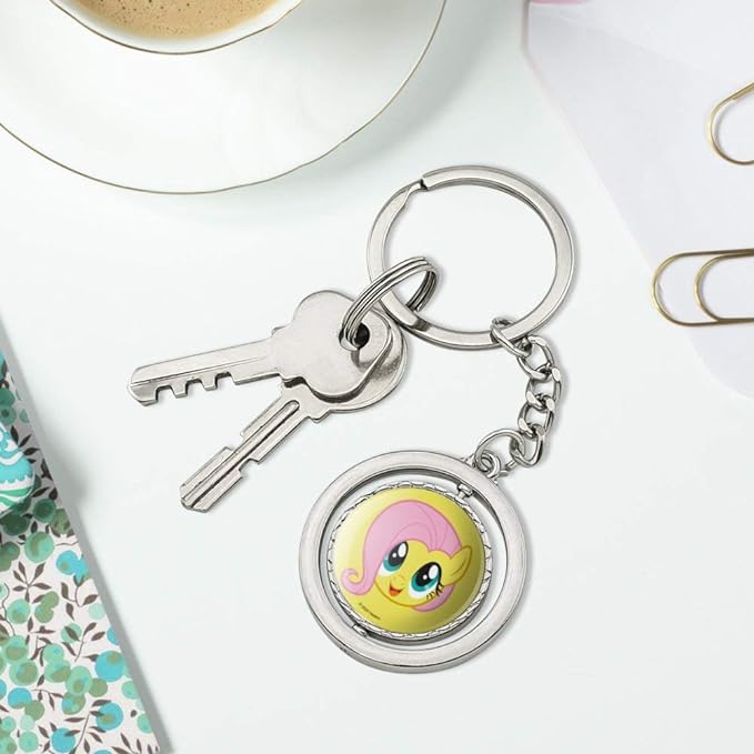 MLP Fluttershy Face Spinning Round Chrome Plated Metal Keychain 3